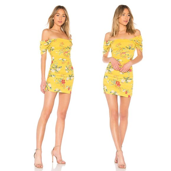 NEW Lovers + Friends Joss Dress Spring Bloom Floral Print Yellow Off Shoulder S - Picture 1 of 8